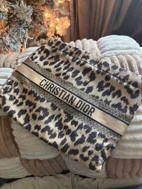 Dior Leopard Print Pouch - Beige & Black